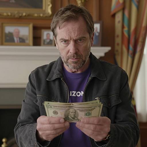 Intense Middle-Aged Man with Money