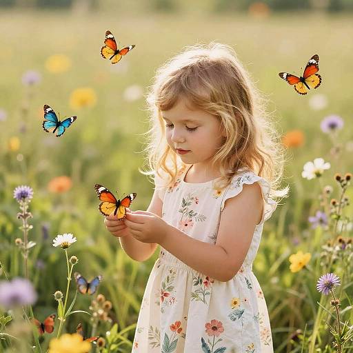 Blond Girl Playing in Sunny Meadow