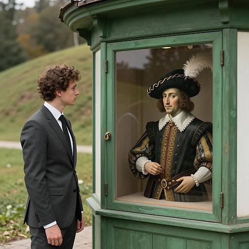 Elegant Man Observing Renassiance Portrait