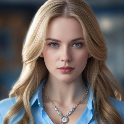 Blonde Woman Wearing Blue Shirt with Necklace