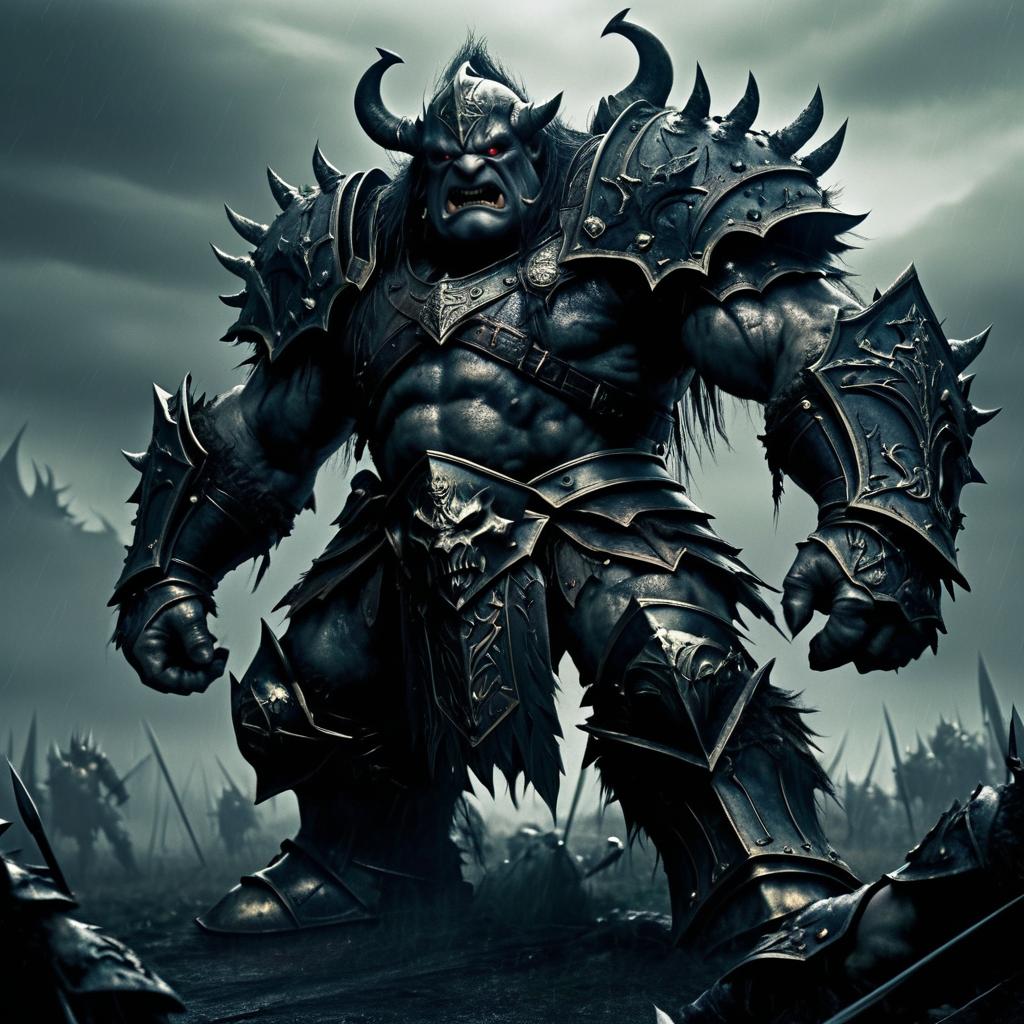 Epic Ogre Battle in Dark Fantasy Scene