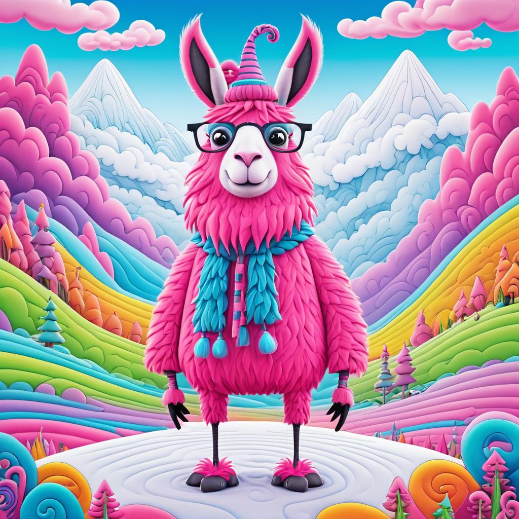 Whimsical Pink Llama Adventure Scene