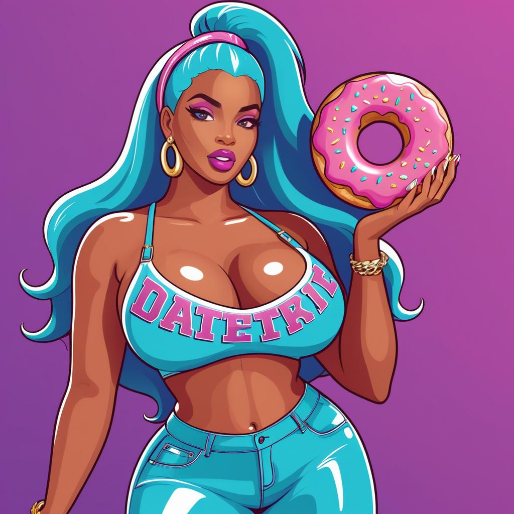 Trendy Hip-Hop Mermaid Enjoying a Donut