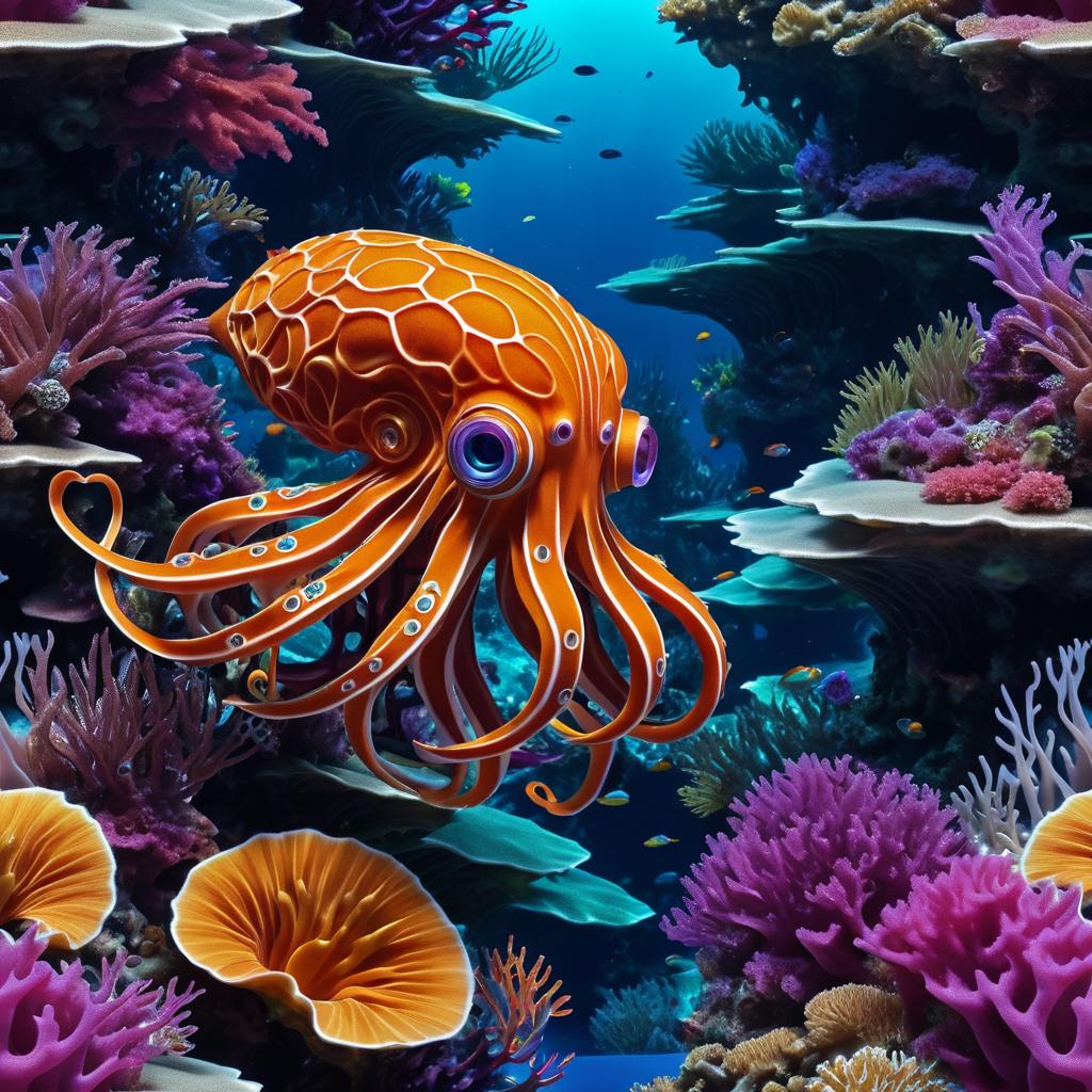 Cybernetic Squid in Tropical Reef