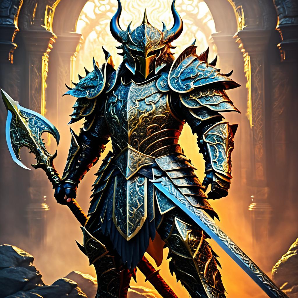 Epic Dragon Warrior in Ornate Armor