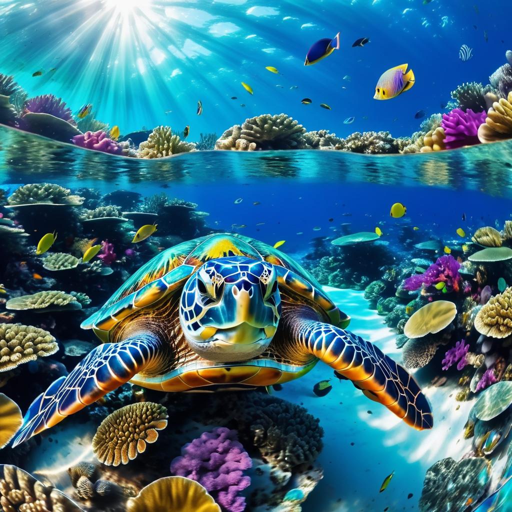 Vibrant Underwater Scene with Giant Turtle