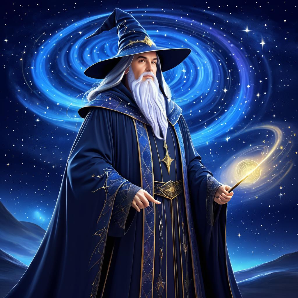 Realistic High Fantasy Wizard in Night Sky