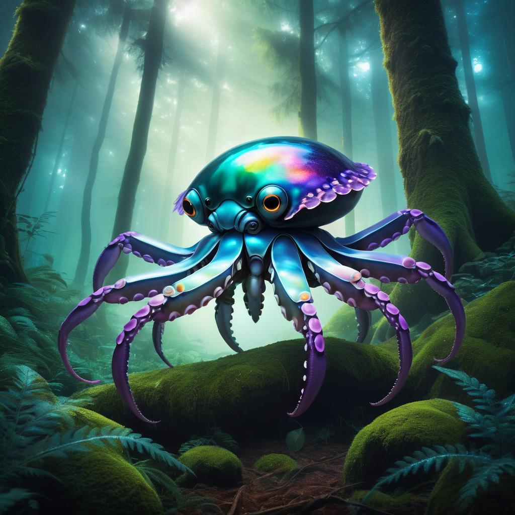 Surreal Crab-Octopus Hybrid in Forest