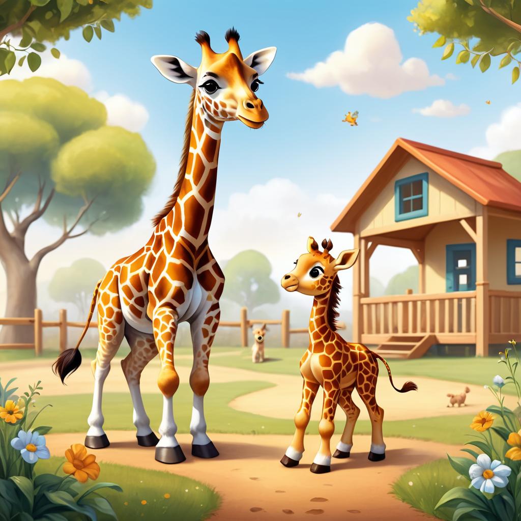 Whimsical Toddler Giraffe and Puppy Fun