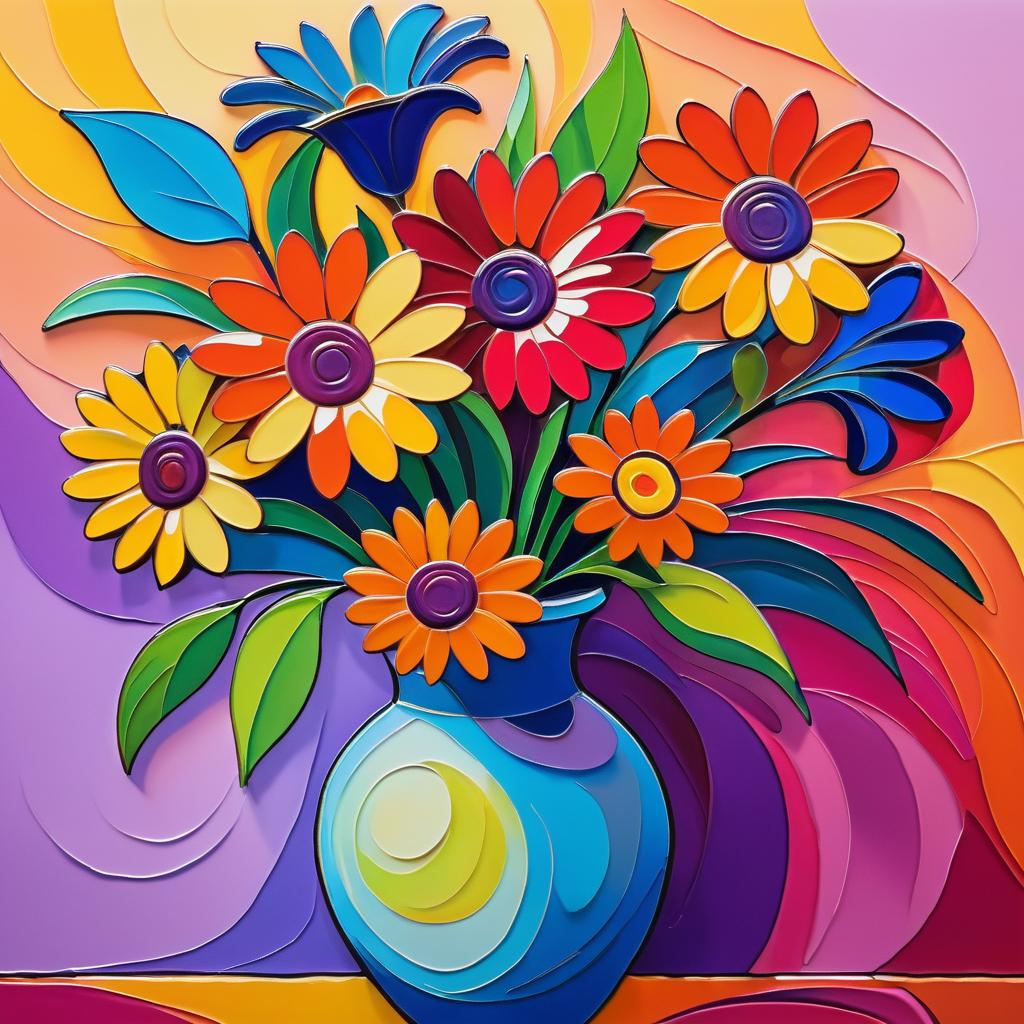 Vibrant Expressionistic Flower Vase Close-Up