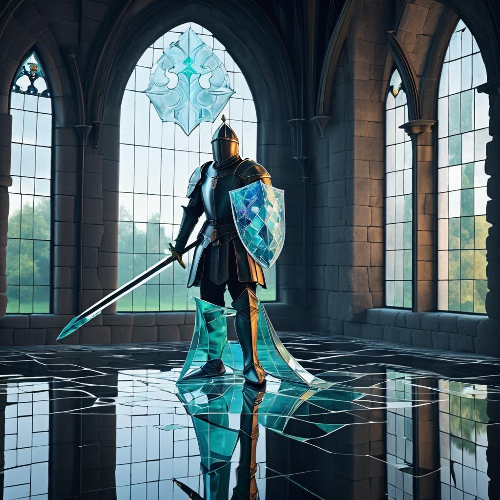 Floating Glass Knight in Medieval Castle