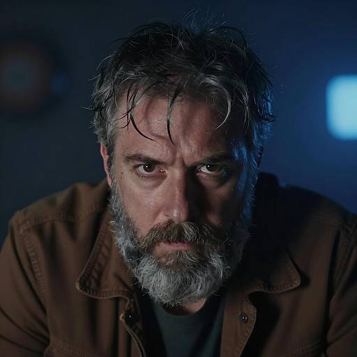 Intense Bearded Man in Low Light