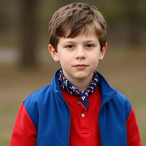 Boy in Blue Jacket with Scarf