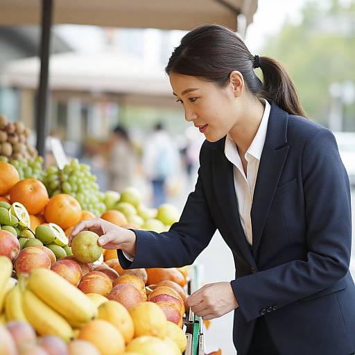 Business Woman Inspecting Fruit Stall