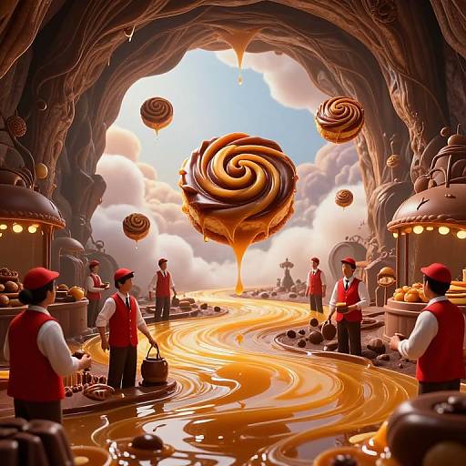 Surreal Fantasy Chocolate Factory Scene