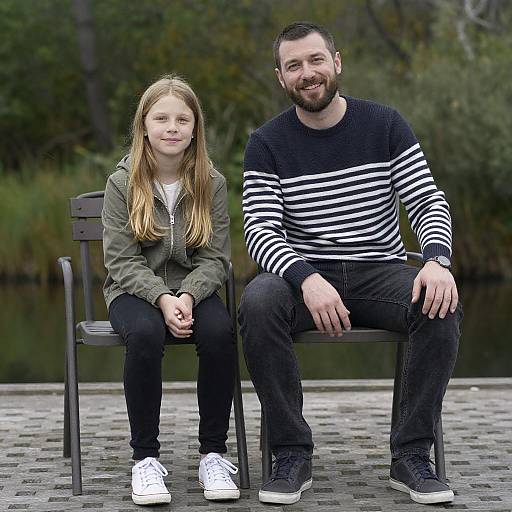 Smiling Man and Daughter on Dock