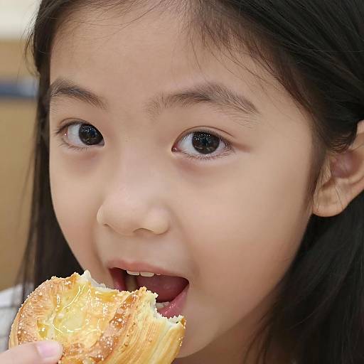 Close-up of Asian Girl Enjoying Pastry