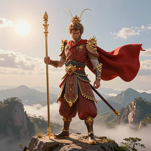 Majestic Sun Wukong on Mountain Peak