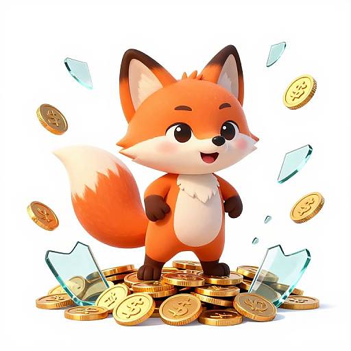 Triumphant Cartoon Fox on Coins