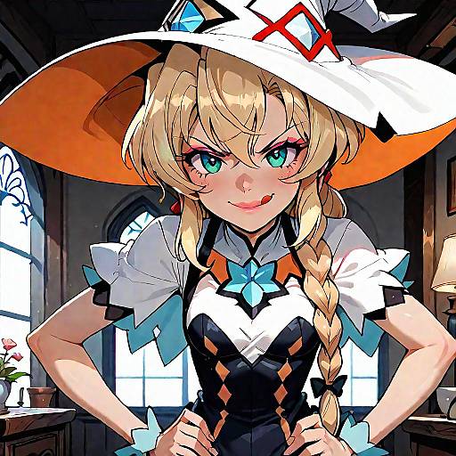 Anime Witch Girl with Braided Blonde Hair