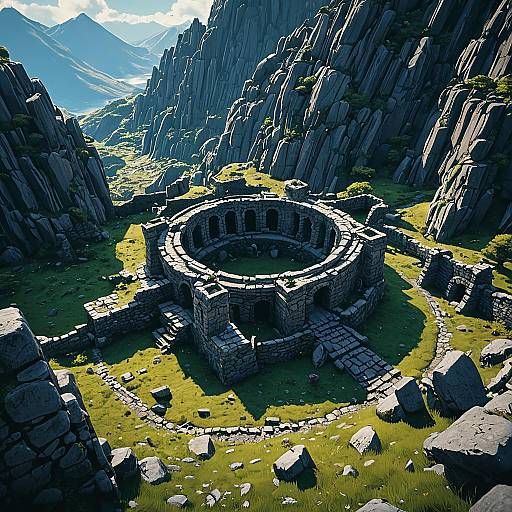 Ancient Stone Ruin in Enchanted Mountain Valley