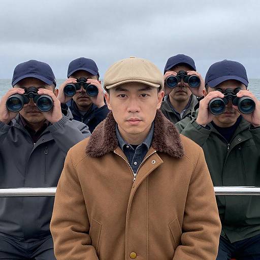 Men on Boat with Binoculars