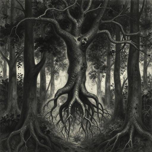 Inverted Twisted Tree Charcoal Painting