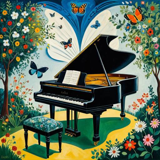 Surreal Grand Piano with Butterflies and Flowers