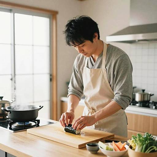 Japanese Daddy Cooking Sushi at Home