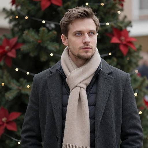 Man Posing by a Decorated Christmas Tree