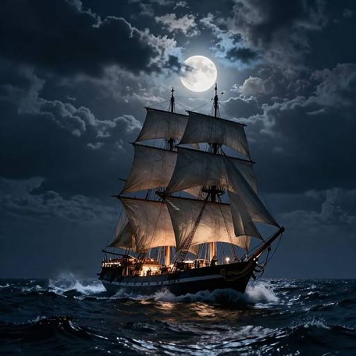 Majestic Sailing Ship in Stormy Night