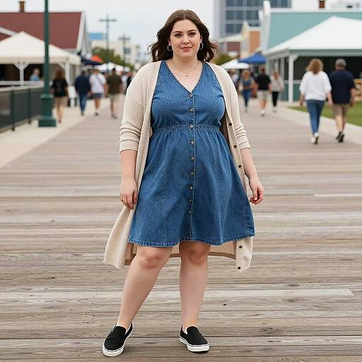 Stocky Woman in Casual Denim Dress