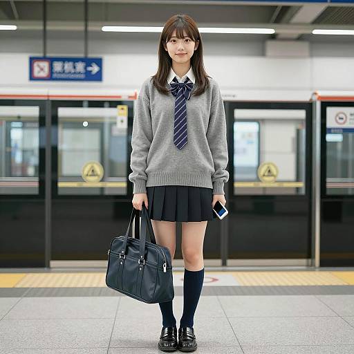 Japanese Schoolgirl at Train Station