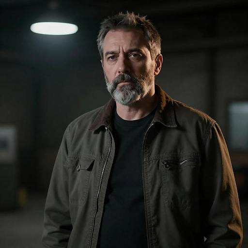 Serious Middle-Aged Man in Industrial Light