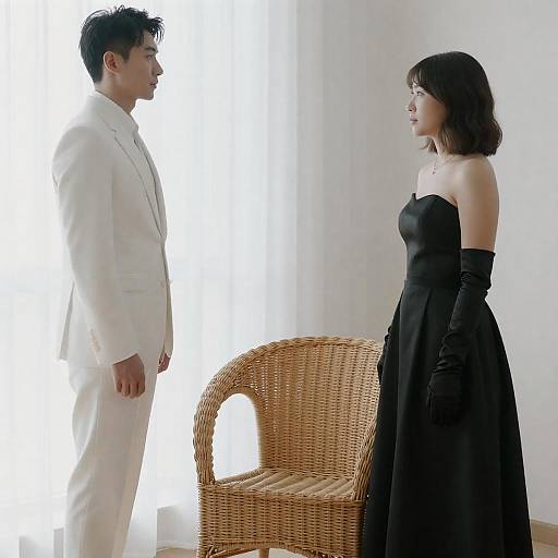 Elegant Couple Facing Each Other Indoors