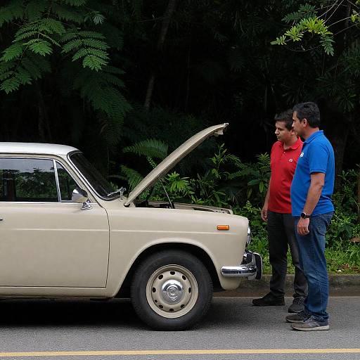Vintage Car with Two People in Focus