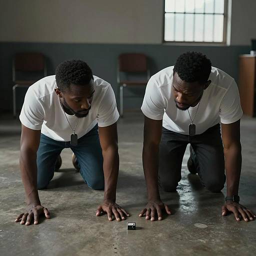 Intense Focus in Dimly Lit Room