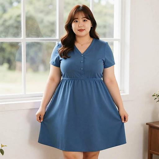 Plus Size Korean Fashion Blue Dress
