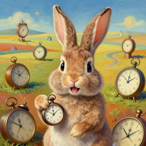 Surreal Grinning Bunny with Melting Watches