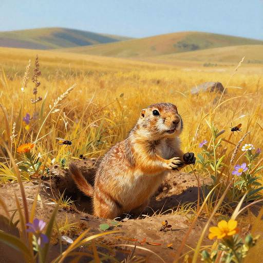 Energetic Prairie Dog in Sunlit Grassland