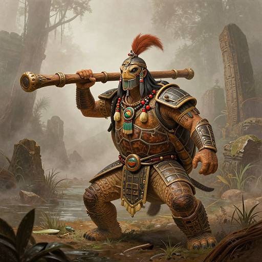 Human Turtle Hybrid Warrior in Swamp