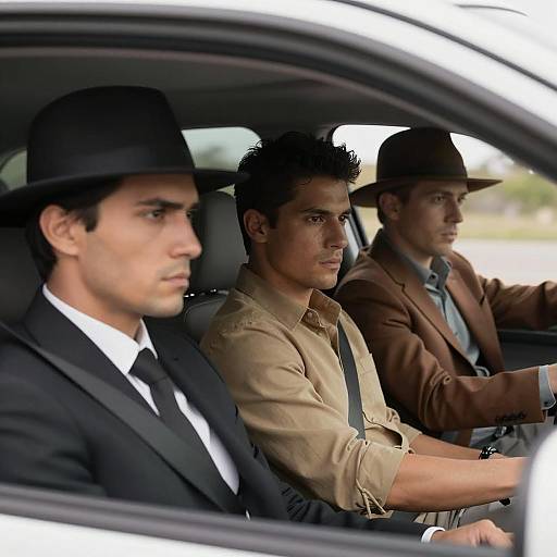 Three Men in a Car Interior Scene