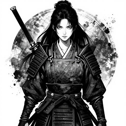 Noir Female Samurai Hacktivism Illustration