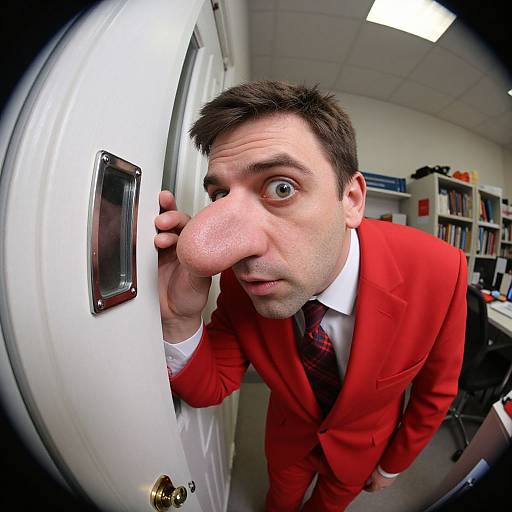 Yarn Salesman Peering Through Peephole