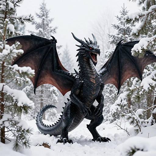 Formidable Shadow Dragon in Snowy Forest