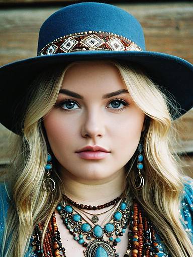 Realistic Blonde Girl in Bohemian Attire