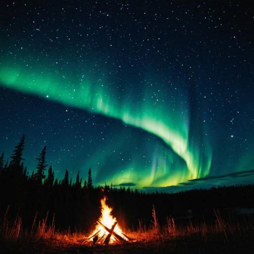 Northern Lights Over Campfire in Forest Northern Lights Over Campfire in Forest
