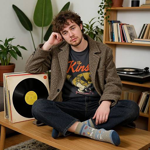 Vintage Style Young Man with Records