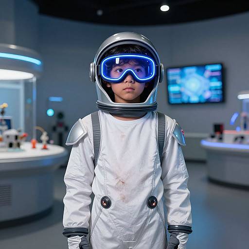 Futuristic Young Astronaut in Museum