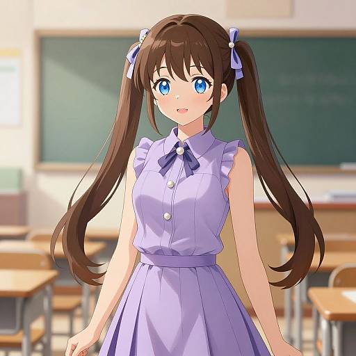 Anime Girl in Lavender Classroom